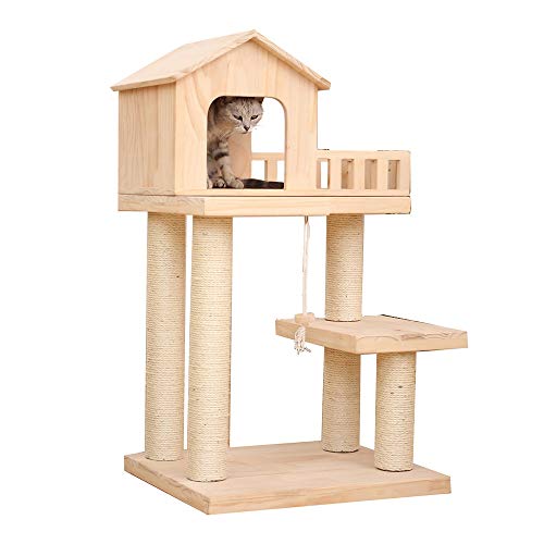 Cat Tree Tower Árbol De Eventos Gato De Casa con Madera Tiene Rascar Rascar La Casa Muebles Trepante Perca Centro De Actividades De Juguete (Color : Natural, Size : 50x60x100.5cm)