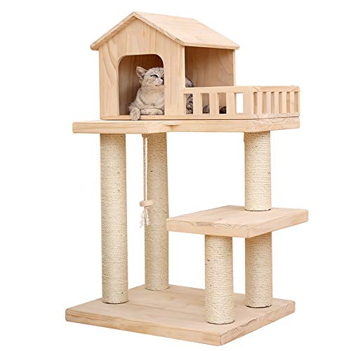 Cat Tree Tower Árbol De Eventos Gato De Casa con Madera Tiene Rascar Rascar La Casa Muebles Trepante Perca Centro De Actividades De Juguete (Color : Natural, Size : 50x60x100.5cm)