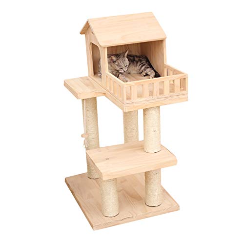 Cat Tree Tower Árbol De Eventos Gato De Casa con Madera Tiene Rascar Rascar La Casa Muebles Trepante Perca Centro De Actividades De Juguete (Color : Natural, Size : 50x60x100.5cm)