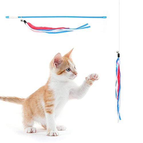 Ccgdgft Cat Ingenio palillo Juguetes, Animal doméstico del Gato Interactivo Chaser Juego Divertido Gatito Juguete iridiscencia de Tela Ingenio Wand Juguetes Playthings Cinta de Colores