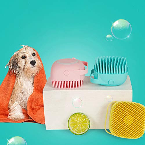 Cepillo Perro Furminator Cepillo De SPA para Baño De Mascotas Cepillo De Masaje De Cabeza Suave para Gato De Perro con Dispensador De Champú Peine De Lavado De Pelo De Perro Cepillo Rosado