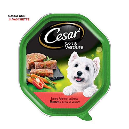 Cesar Corazón de Verduras tierno ybr125 con Ternera y Corazón de Verduras 150 G – Comida para Perros – Pack de 14 Unidades