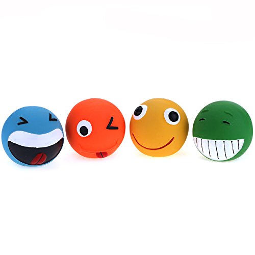 Chiwava 7 cm 4 Piezas Juguete Bolas para Perro con Sonido látex Expresiones faciales Preciosa Bola Cachorros Juego Interactivo para Perros pequeños medianos, Colores Surtidos