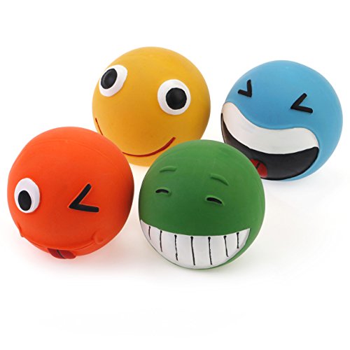 Chiwava 7 cm 4 Piezas Juguete Bolas para Perro con Sonido látex Expresiones faciales Preciosa Bola Cachorros Juego Interactivo para Perros pequeños medianos, Colores Surtidos