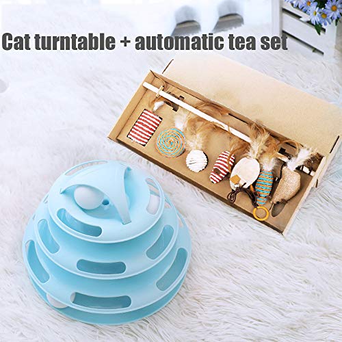 CHUN LING Cat Platinum y 7 * Fun Cat Stick Set, Cat Tower Wheel Toy, Mouse Interactivo, 4 Capas y Pista de PP Adecuada para Todos los Gatos, Juguetes interactivos