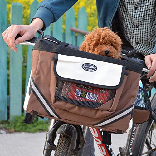 CHYIR Cesta para Mascotas, Soporte Frontal para Bicicleta de Perro con Bolsillos pequeños, Plegable y extraíble, fácil de Instalar, Bolsa de Compras de Picnic de liberación rápida