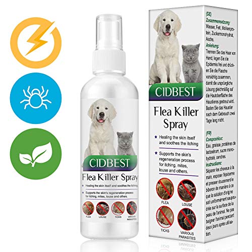 CIDBEST Flea Spray,Pulgas Spray,Anti Pulgas,Spray de protección contra pulgas, Spray Repelente de pulgas de Ingredientes Naturales para Perros Pulgas Garrapatas