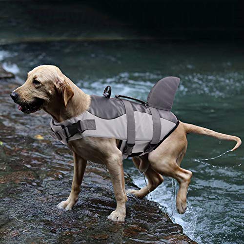 CITÉTOILE Perro Chaleco Salvavidas Chaqueta Mascotas Salvavidas Reflexivo para Piscina, Playa, Canotaje, para Perros pequeños, medianos, Grandes Que entrenan con manija de Rescate Gris M