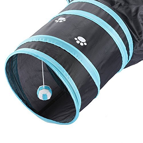 CO-Z Túnel Plegable para Gatos de 3 Vías con Bola Juguete para Gatos Conejos Cachorros Uso en Interiores o al Aire Libre (Azul)