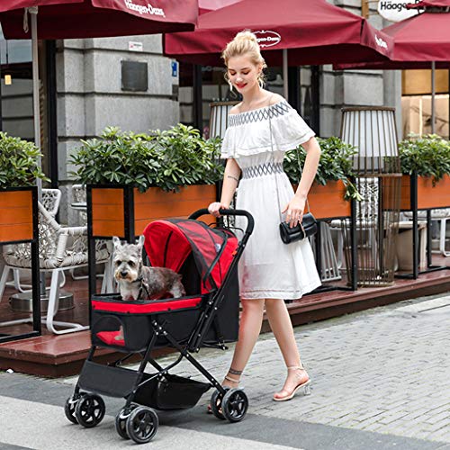 Cochecitos De Perro Plegable con Funda para Lluvia, Carrito Portátil De 4 Ruedas para Sillas De Paseo para Mascotas para Gatos Pequeños Y Medianos Perros De 20 Kg