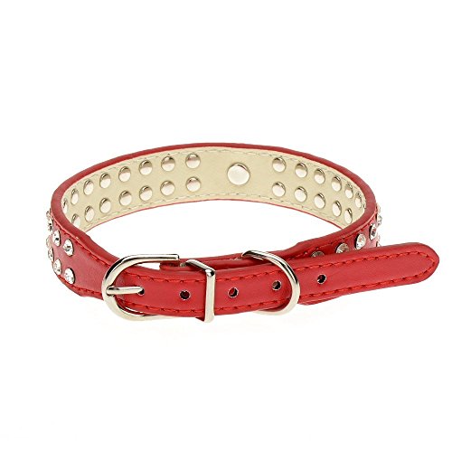 Collar de piel para perros con dos filas de diamantes de imitación y corazón llamativo tachonado, para mascotas pequeñas o medianas