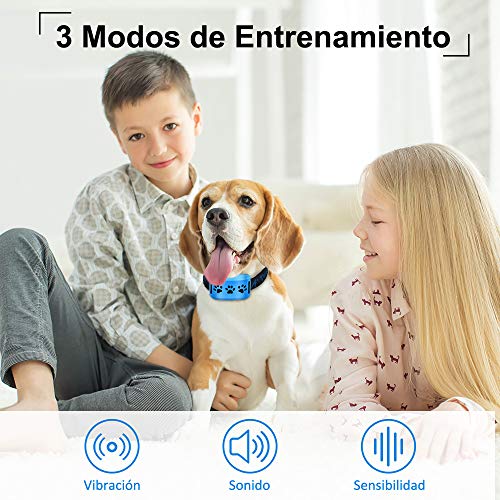 Collar Ladridos Perro - Correa Antiladridos Sonido/Vibración/Sensibilidad, Collar Antiladridos para Perros Pequeños Medianos Grandes, Collar Recargable Viene con 2Nylon Luminosos Intercambiable Correa