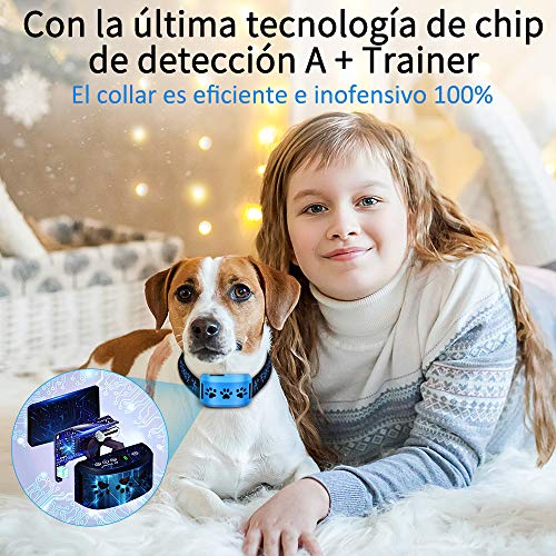 Collar Ladridos Perro - Correa Antiladridos Sonido/Vibración/Sensibilidad, Collar Antiladridos para Perros Pequeños Medianos Grandes, Collar Recargable Viene con 2Nylon Luminosos Intercambiable Correa