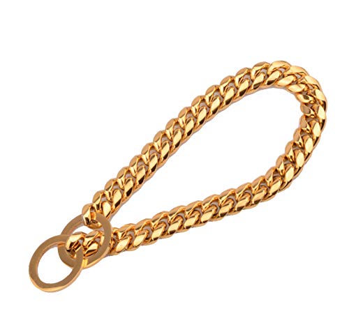 Collares Básicos Cable Diámetro 14 Mm Cadena De Perro Mascota Acero Inoxidable Titanio Chapado Al Vacío Encriptación De Oro Cadena Cubana Cadena De Perro De Entrenamiento, 20 Pulgadas