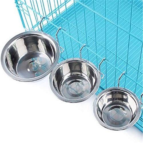 Comederos para Colgar con Aro de Sujeción y Gancho Montaje para Jaula de Talla S de Acero Inoxidable Cuencos Dispensadores de Agua y Comida Para Mascotas Perro Gato Conejo o Pájaro