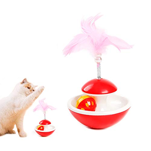 Corkcrd Cat Toys Vaso de Pluma Interactivo Gato Teaser Stick Spring Pet Herramientas de Entrenamiento, para Gatos de Todas Las Edades, Rojo