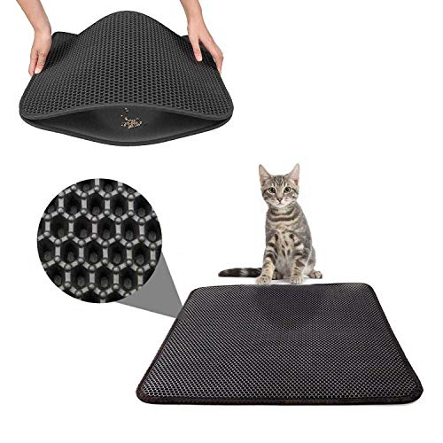 Cozywind Estera de Arena para Gatos, Alfombra para Gatos,40 x 50 cm,FÁCIL DE Limpiar, Impermeable Alfombra de Basura de Doble Capa (Negro)