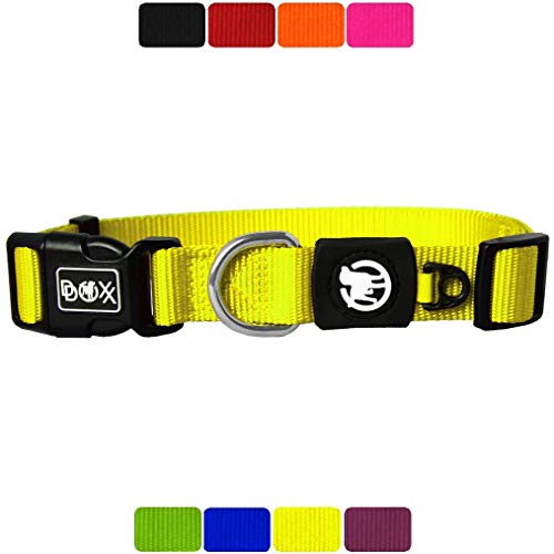 DDOXX Collar Perro Nylon, Ajustable | Diferentes Colores & Tamaños | para Perros Pequeño, Mediano y Grande | Collares Accesorios Gato Cachorro | Amarillo, S