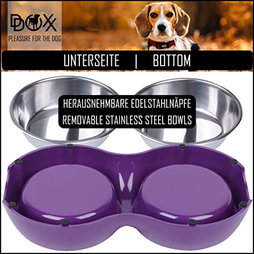 DDOXX Comedero Doble Perro, Antideslizante Tamaños | para Perros Pequeño, Mediano y Grande | Bol Accesorios Acero INOX-Idable Melamina Gato Cachorro | Violeta, 2 x 160 ml