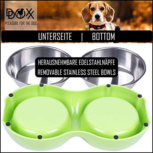 DDOXX Comedero Doble Perro, Antideslizante Tamaños | para Perros Pequeño, Mediano y Grande | Bol Accesorios Acero INOX-Idable Melamina Gato Cachorro | Verde, 2 x 700 ml