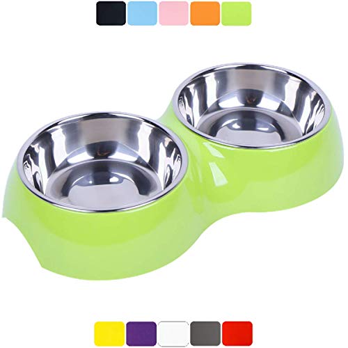 DDOXX Comedero Doble Perro, Antideslizante Tamaños | para Perros Pequeño, Mediano y Grande | Bol Accesorios Acero INOX-Idable Melamina Gato Cachorro | Verde, 2 x 700 ml