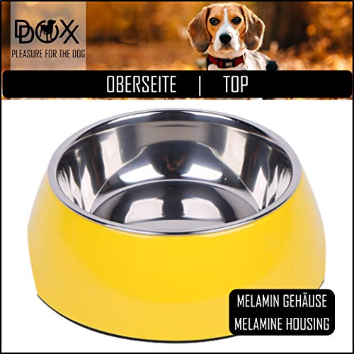 DDOXX Comedero Perro, Antideslizante Tamaños | para Perros Pequeño, Mediano y Grande | Bol Accesorios Acero INOX-Idable Melamina Gato Cachorro | Amarillo, 160 ml