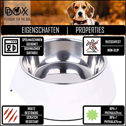 DDOXX Comedero Perro, Antideslizante Tamaños | para Perros Pequeño, Mediano y Grande | Bol Accesorios Acero INOX-Idable Melamina Gato Cachorro | Blanco, 160 ml