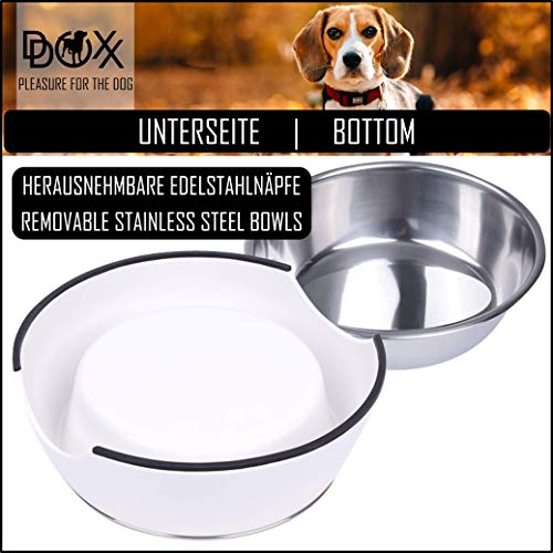 DDOXX Comedero Perro, Antideslizante Tamaños | para Perros Pequeño, Mediano y Grande | Bol Accesorios Acero INOX-Idable Melamina Gato Cachorro | Blanco, 160 ml