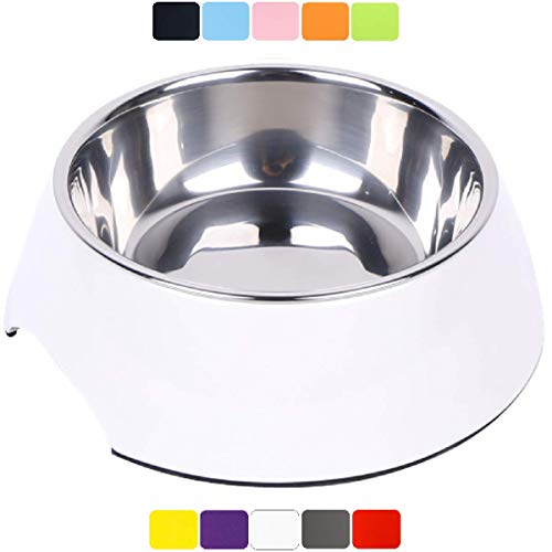 DDOXX Comedero Perro, Antideslizante Tamaños | para Perros Pequeño, Mediano y Grande | Bol Accesorios Acero INOX-Idable Melamina Gato Cachorro | Blanco, 160 ml