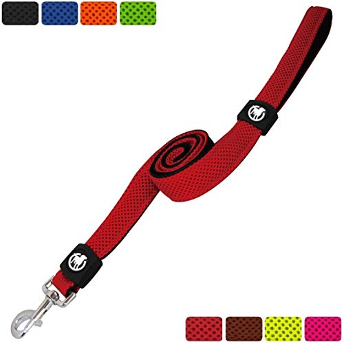 DDOXX Correa Perro Air Mesh, Acolchado, Lazo de Mano, 120 cm | Diferentes Colores & Tamaños | para Perros Pequeño, Mediano y Grande | Accesorios Gato Cachorro | Rojo, M