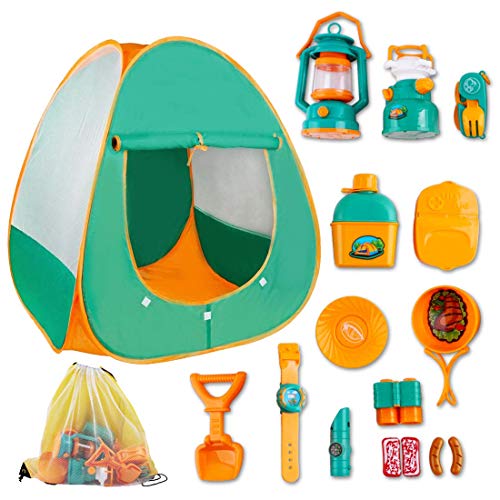 deAO Juego de Supervivencia Camping Infantil Conjunto de Imitación para Niños y Niñas Incluye Tienda de Campaña Pop Up, Farol, Camping Gas y Accesorios Actividad Recreativa Interior y Exterior