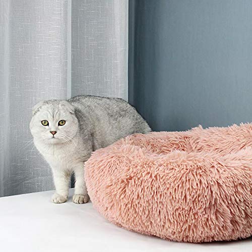 Decdeal Cama de Gato Donut Cama de Mascotas Perros Redonda Cómodo Suave Corto Nido de Donut con una Bola de Sisal para Animales Domésticos Cachorros para Dormir Descansar Invierno