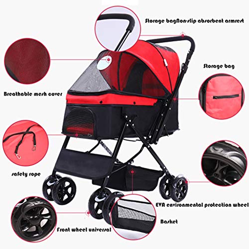 DFLY Cochecitos De Perro Ligero De 4 Ruedas, Carritos De Viaje Plegable para Mascotas para Gatos Pequeños Medianos Perros De hasta 20 Kg, Y La Rueda Delantera Se Puede Girar 360 °,Negro