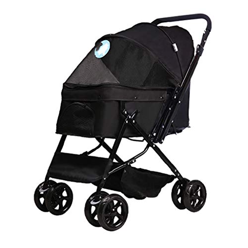 DFLY Cochecitos De Perro Ligero De 4 Ruedas, Carritos De Viaje Plegable para Mascotas para Gatos Pequeños Medianos Perros De hasta 20 Kg, Y La Rueda Delantera Se Puede Girar 360 °,Negro