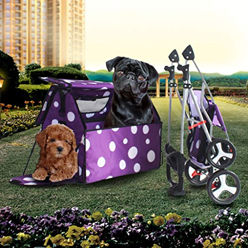 DFLY Cochecitos Ligero para Perros pequeños y medianos y Perros de 20 kg, Buggy para Mascotas Plegable de 4 Ruedas con Canasta de Almacenamiento, toldo Ajustable, extraíble y Lavable,Blue2