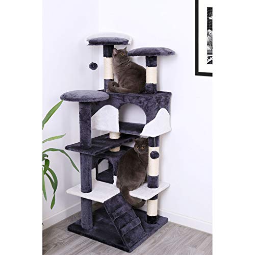 Dibea KB00303 Árbol Rascador para Gatos, Altura 130 Cm, Escalador Grande Color Gris y Blanco