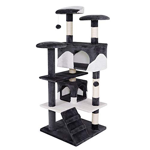 Dibea KB00303 Árbol Rascador para Gatos, Altura 130 Cm, Escalador Grande Color Gris y Blanco