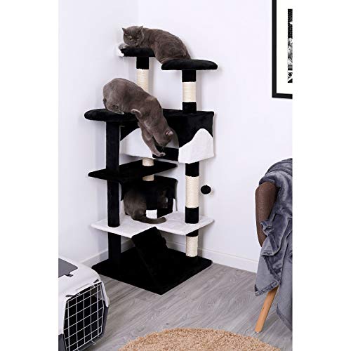 Dibea KB00308 Árbol Rascador para Gatos, Altura 130 Cm, Escalador Grande Color Negro y Blanco