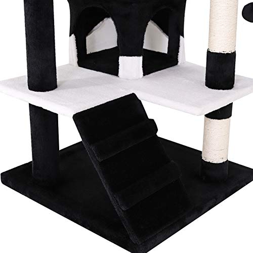 Dibea KB00308 Árbol Rascador para Gatos, Altura 130 Cm, Escalador Grande Color Negro y Blanco