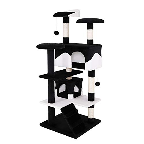 Dibea KB00308 Árbol Rascador para Gatos, Altura 130 Cm, Escalador Grande Color Negro y Blanco