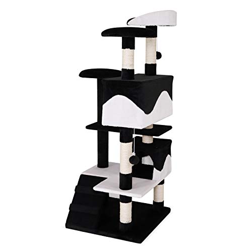 Dibea KB00308 Árbol Rascador para Gatos, Altura 130 Cm, Escalador Grande Color Negro y Blanco