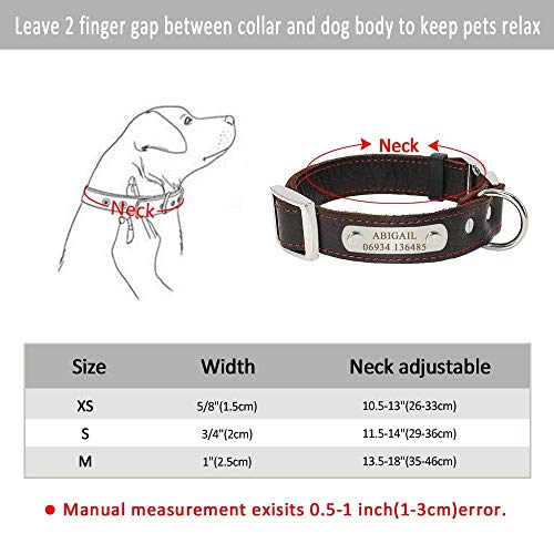 Didog - Collar para Perro de Piel auténtica Suave con Placa identificativa grabada, Collar de Piel Personalizado para Perros pequeños y medianos