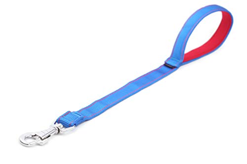 DogDirect London - Correa para Perro (Mango Corto, 50 cm, Neopreno, Hecha a Mano, para Perros medianos, Grandes y Gigantes), Color Azul y Rojo