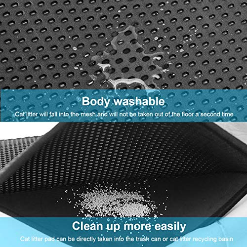 Dokpav 60x45CM Grande Estera de Arena para Gatos, Cat Litter Mat Estera de Arena Gato, Doble Capa Impermeable y Antideslizante, Negro Alfombra de Basura, Alfombra para Gatos, Estera Arena Gatos