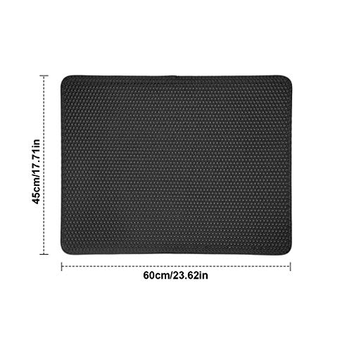 Dokpav 60x45CM Grande Estera de Arena para Gatos, Cat Litter Mat Estera de Arena Gato, Doble Capa Impermeable y Antideslizante, Negro Alfombra de Basura, Alfombra para Gatos, Estera Arena Gatos