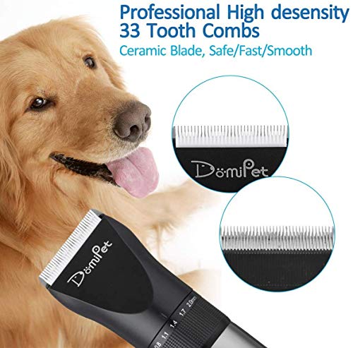 Domipet Cortapelos para Perros, Cortapelos para Perros y Gatos, Bajo Ruido Recargable Máquina de Cortar Pelo Inalambrica con 4 Peine Ajustable Kit de Grooming, 3 Velocidades Clipper