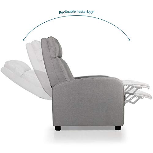 Don Descanso - Sillón Reclinable Tela Verona Gris, Sillón Relax con Reposapiés, Sistema de Apertura Push, Compacto, 2 Posiciones de Tumbada y Posición Cero, Butaca Salón Reclinable hasta 160º