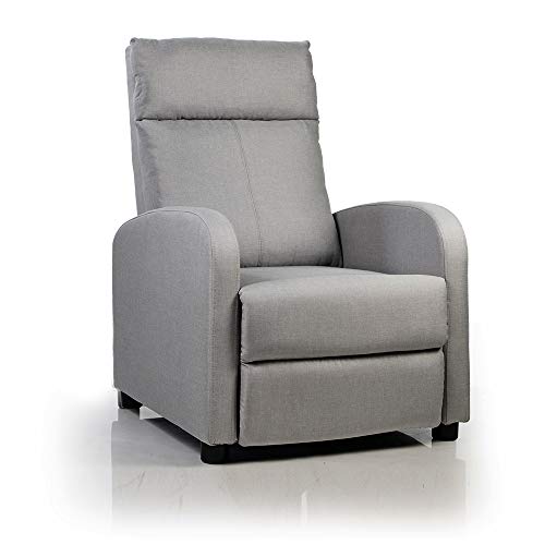 Don Descanso - Sillón Reclinable Tela Verona Gris, Sillón Relax con Reposapiés, Sistema de Apertura Push, Compacto, 2 Posiciones de Tumbada y Posición Cero, Butaca Salón Reclinable hasta 160º