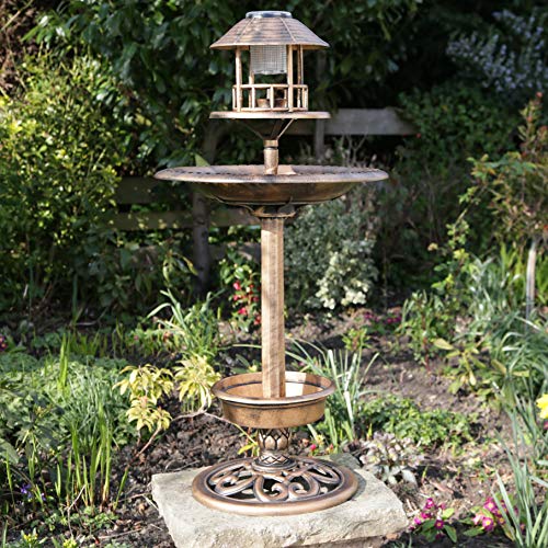 Efecto de Bronce de Cobre Solar Bird Bath & Tabla Bird Hotel