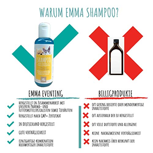 EMMA Champú para Perros y Gatos I Cuidado del Pelo con manzanilla I pH Neutro y Suave I para Pieles sensibles I Limpia Suavemente I 250ml